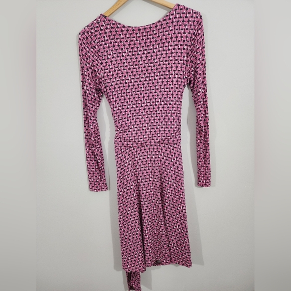Boden Long Sleeve Belted faux wrap midi dress stretch purple, pink Women's 6P - Picture 6 of 13